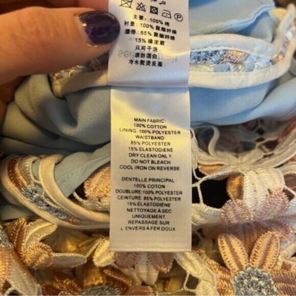 Self-Portrait 3D Floral Guipure Lace Off-Shoulder Midi Dress Pink Blue - Picture 10 of 11